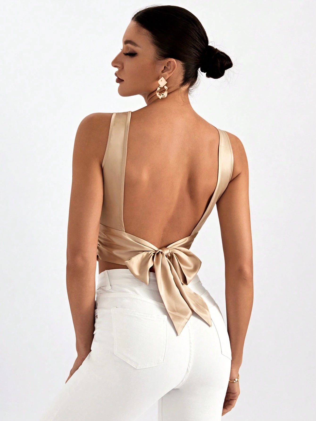 Firerie Tie Backless Crop Sleeveless Going Out Blouse,Sleeveless Tops
