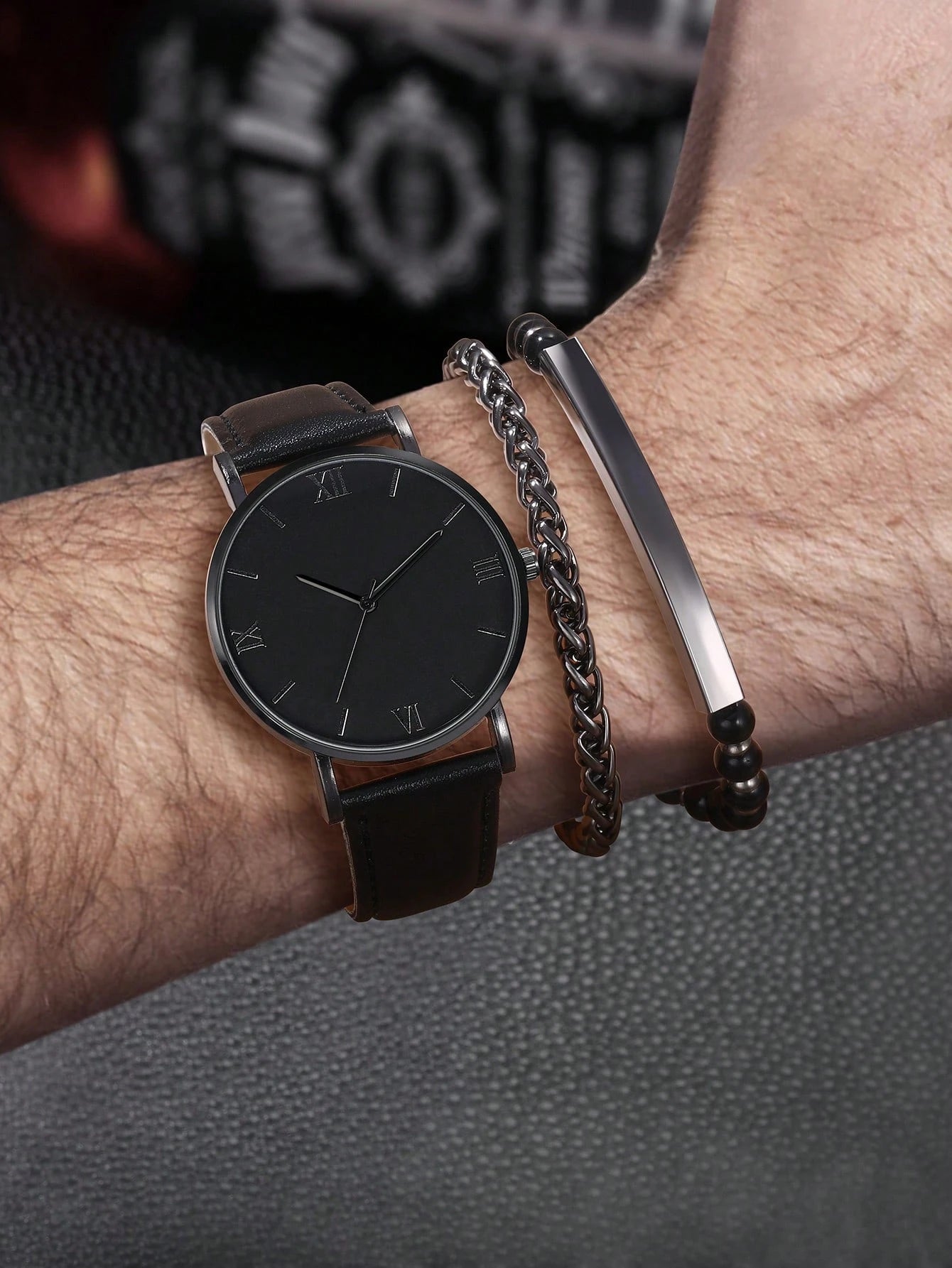 2 Pieces/Set Men'S Watch Sports Leisure Fashion Digital round Dial Quartz Watch and PU Woven Wrap Wristband Suitable for Daily Wear, Back-To-School Season, Graduation Season, Thanksgiving, Couples, the Best Gifts Watch Box Not Included