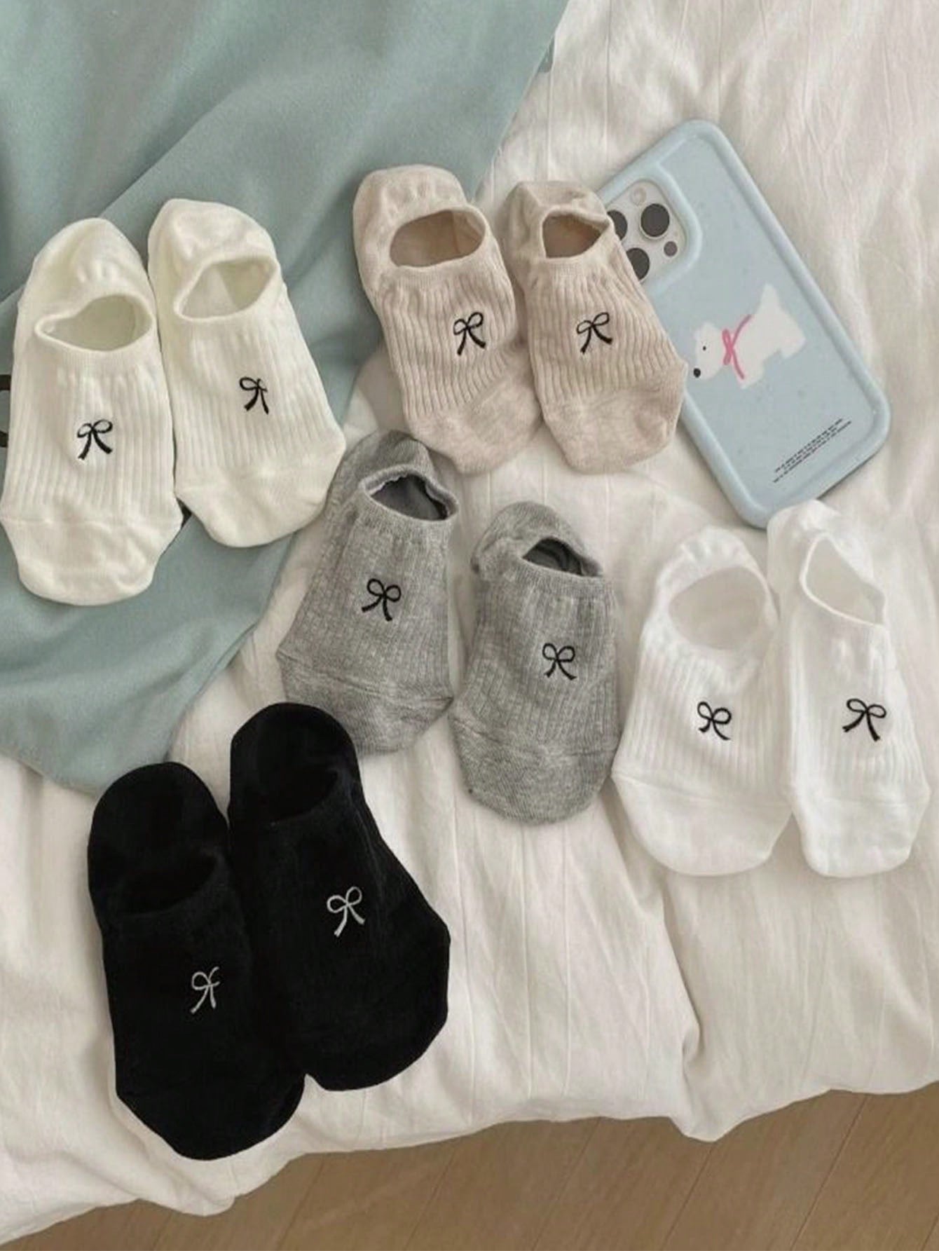 5Pairs Women Sweet Bowknot Simple Boat Socks Invisible Socks