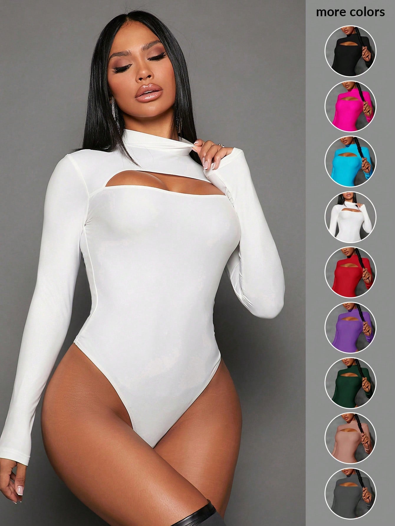 Radiana Mock Neck Cut Out Front Slim Fit Bodysuit