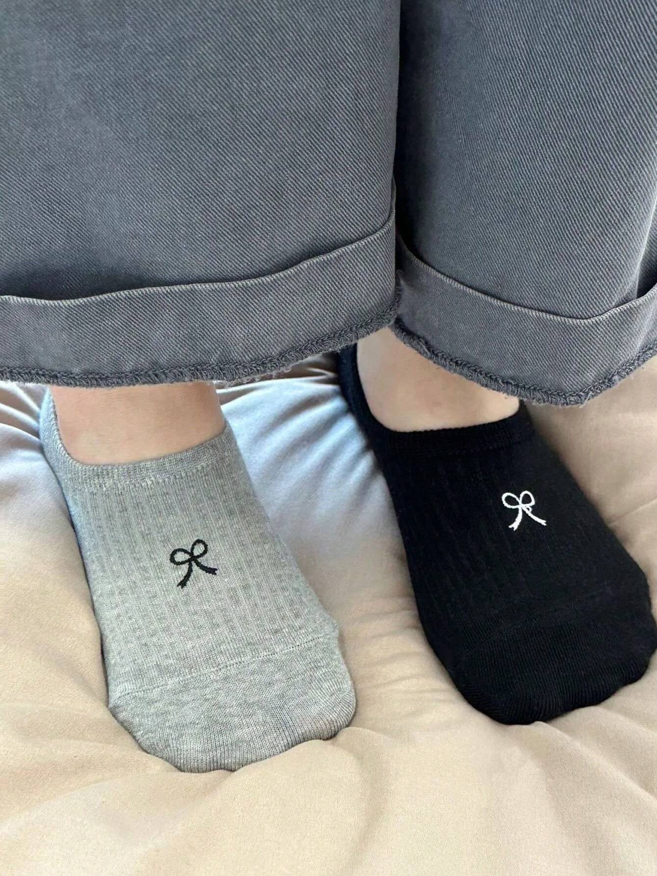 5Pairs Women Sweet Bowknot Simple Boat Socks Invisible Socks