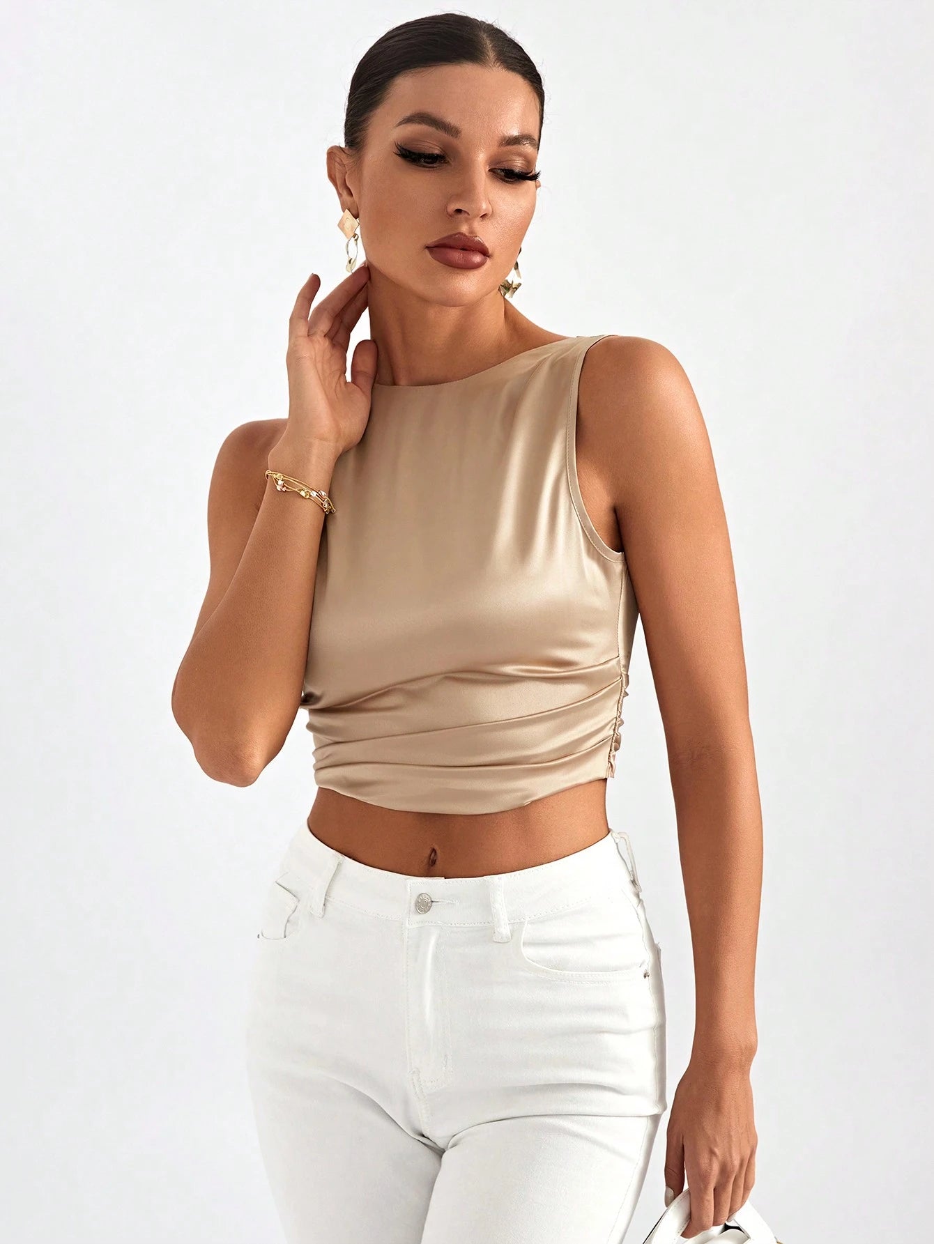 Firerie Tie Backless Crop Sleeveless Going Out Blouse,Sleeveless Tops