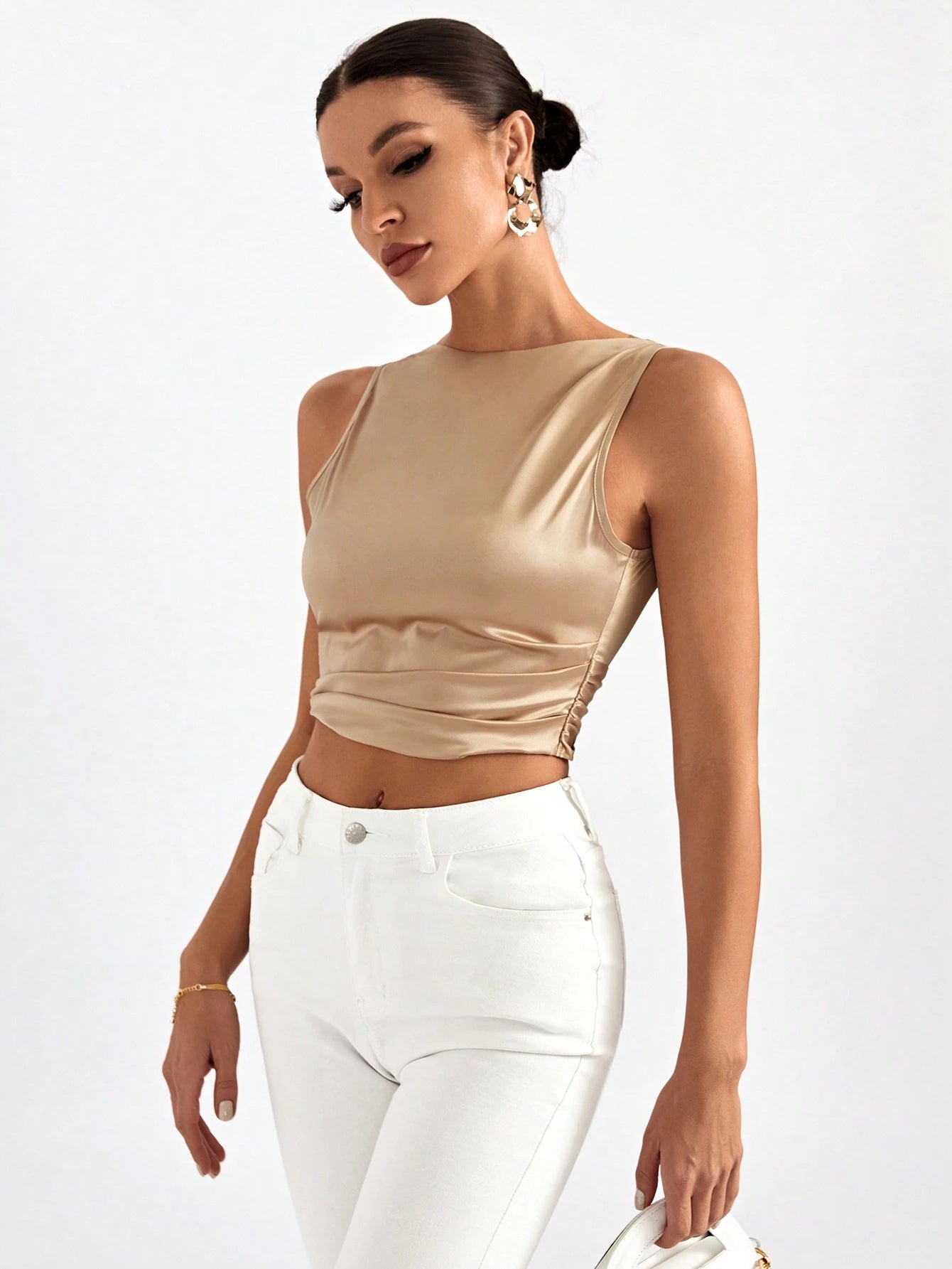 Firerie Tie Backless Crop Sleeveless Going Out Blouse,Sleeveless Tops