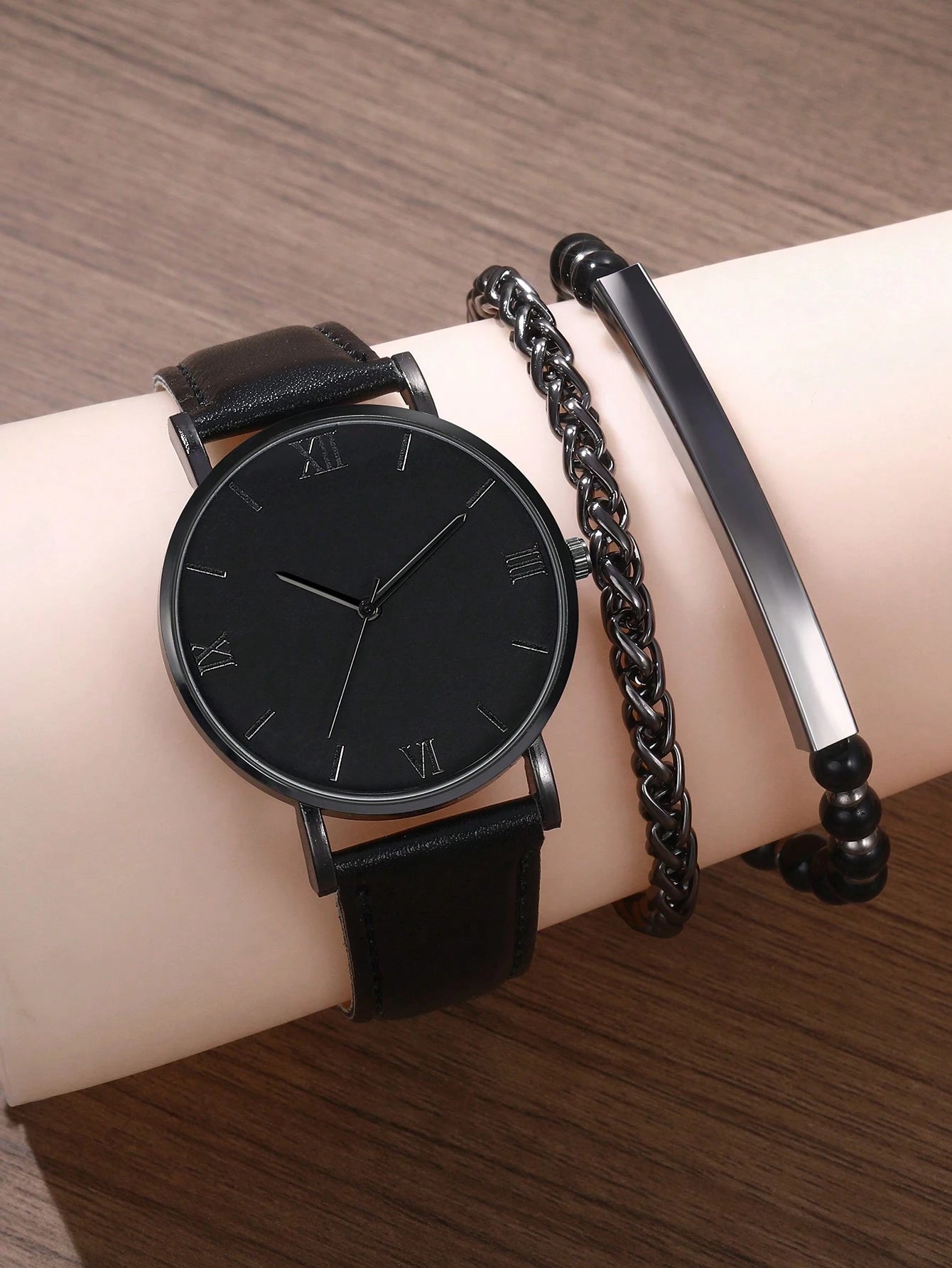 2 Pieces/Set Men'S Watch Sports Leisure Fashion Digital round Dial Quartz Watch and PU Woven Wrap Wristband Suitable for Daily Wear, Back-To-School Season, Graduation Season, Thanksgiving, Couples, the Best Gifts Watch Box Not Included