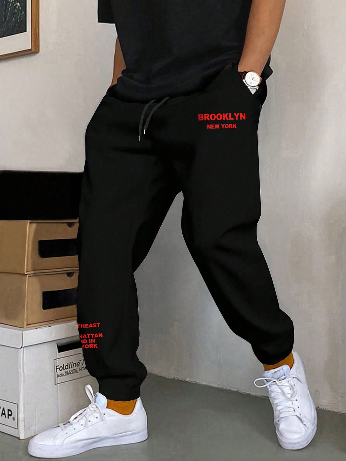 Manfinity Hypemode Loose Men Slogan Graphic Drawstring Waist Sweatpants